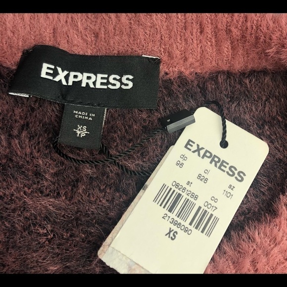 NWT EXPRESS Fuzzy Knit Zebra Stripe Puff Long Sleeve Cropped Pullover Sweater XS - Picture 6 of 7